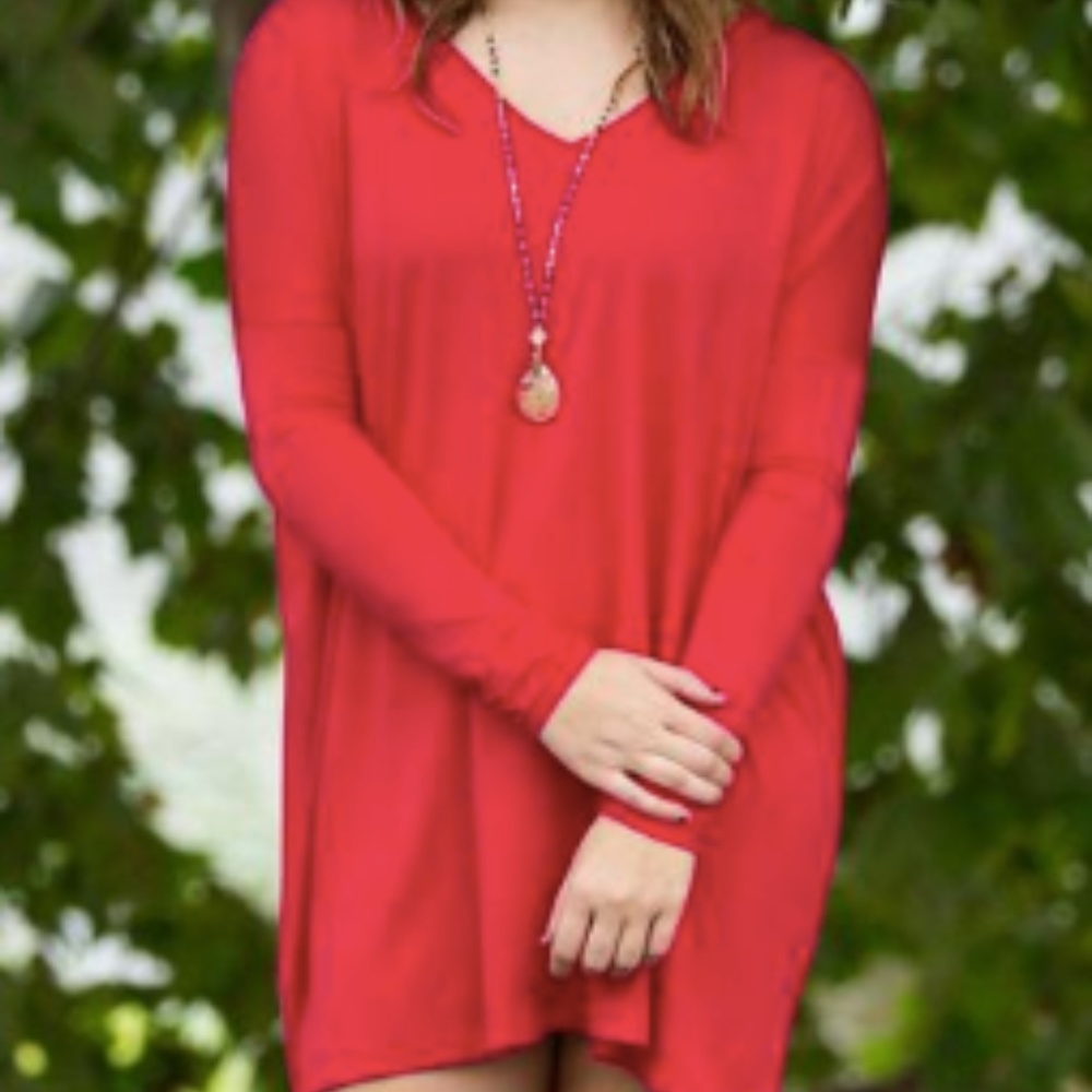 Piko Long Sleeved V-Neck Dress in Red